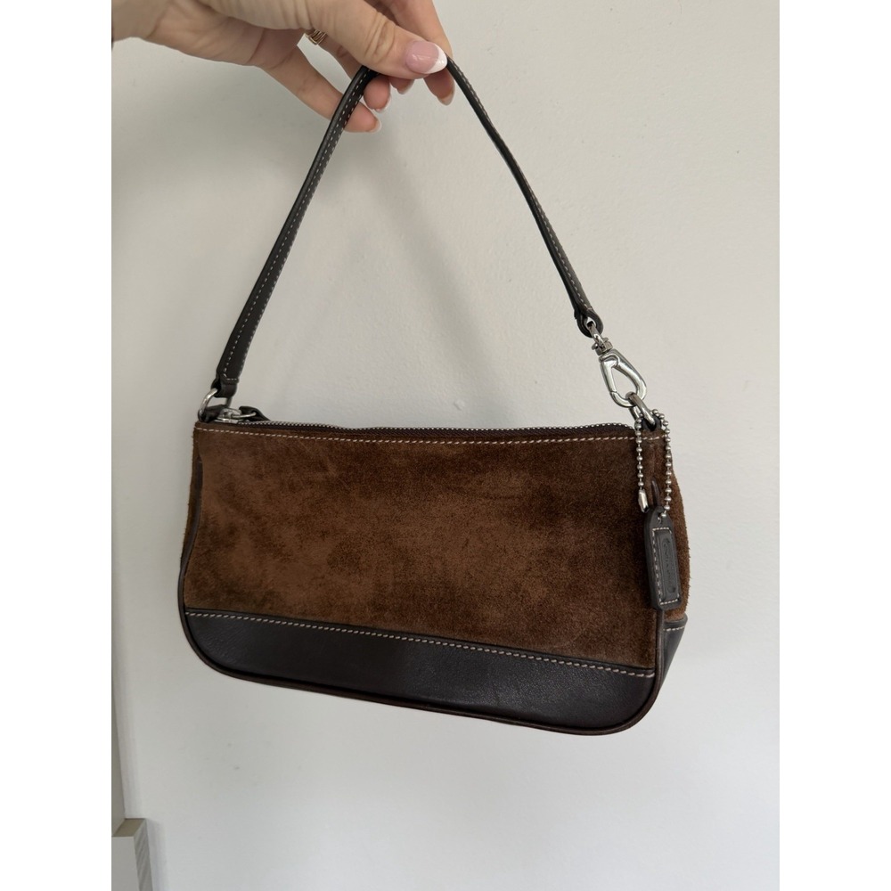 Vintage Brown Coach Hampton Demi Suede Baguette 7753